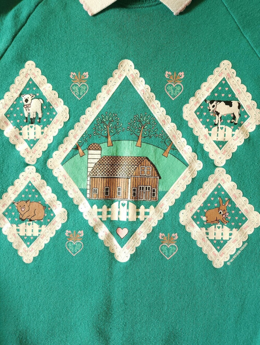 Vintage Grandma 90s Cottagecore Farmhouse Ruffle Collar Sweatshirt Sz L - Picture 4 of 8